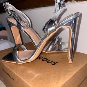 Glamorous Metallic Silver High Heel Slingback Sandals